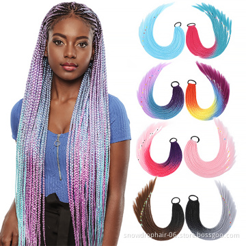 Colorful Box Ponytail Hair Extensions False Overhead Tail With Rubber Elastic Band Braiding Rainbow Hairpiece Ponytail Synthetic